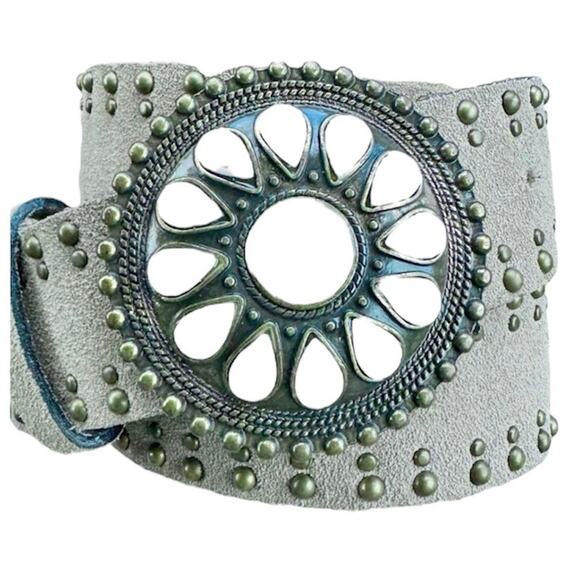 Le Lis Blanc Deux‎ Suede Belt Medium White Stone Boho Buckle Made in Brazil - Picture 1 of 9